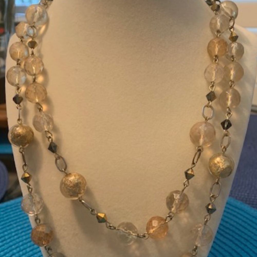 Attractive Clear and Light Gold Glass Bead Necklace